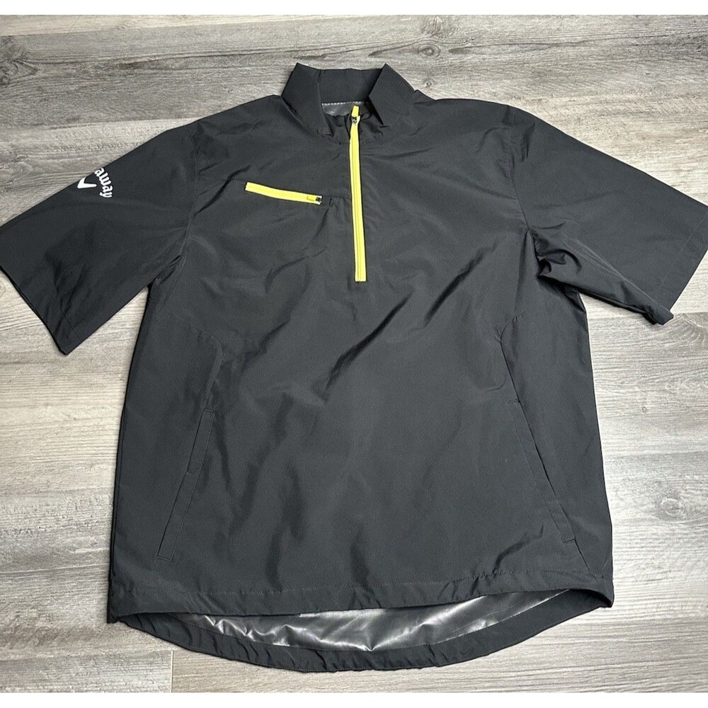 Callaway Windshirt Men L Weather Series Black 1/4 Zip Pullover Short Sleeve Golf